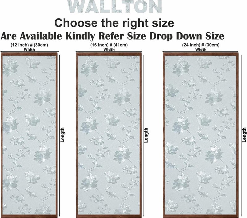WALLTON Privacy Vinyl Frosted Window Film Glass Sticker Self-Adhesive Film Tint Wallpaper Opaque Sheet for Glass Privacy Cover Window, Door, Office, Home.| Anti-UV. (16x48 Inch, Frosted Flowers) - Image 2