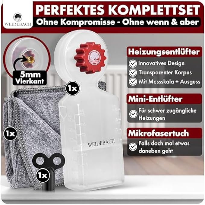 HEATER BLEED KEY WITH COLLECTION CONTAINER (140 ML), HEATER BLEEDER INCLUDING MICROFIBRE CLOTH AND MINI BLEED KEY FOR TIGHT SPACES, VENT FOR ANY HEATER, LONG SHAPE - Image 3