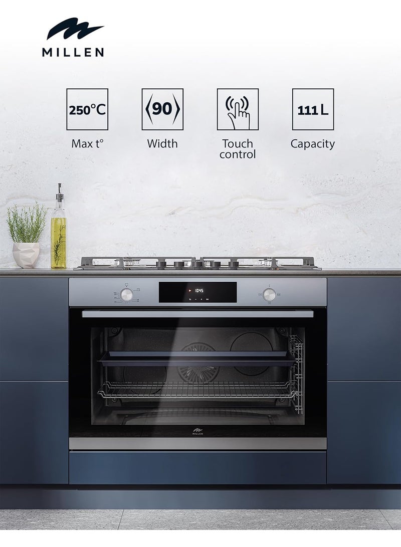 MILLEN 90cm Built In Gas Oven, 120L - 3Y Warranty,  Triple Layer Glass With Inner Low-e Glass, MGO 901 IX Stainless Steel - Image 3
