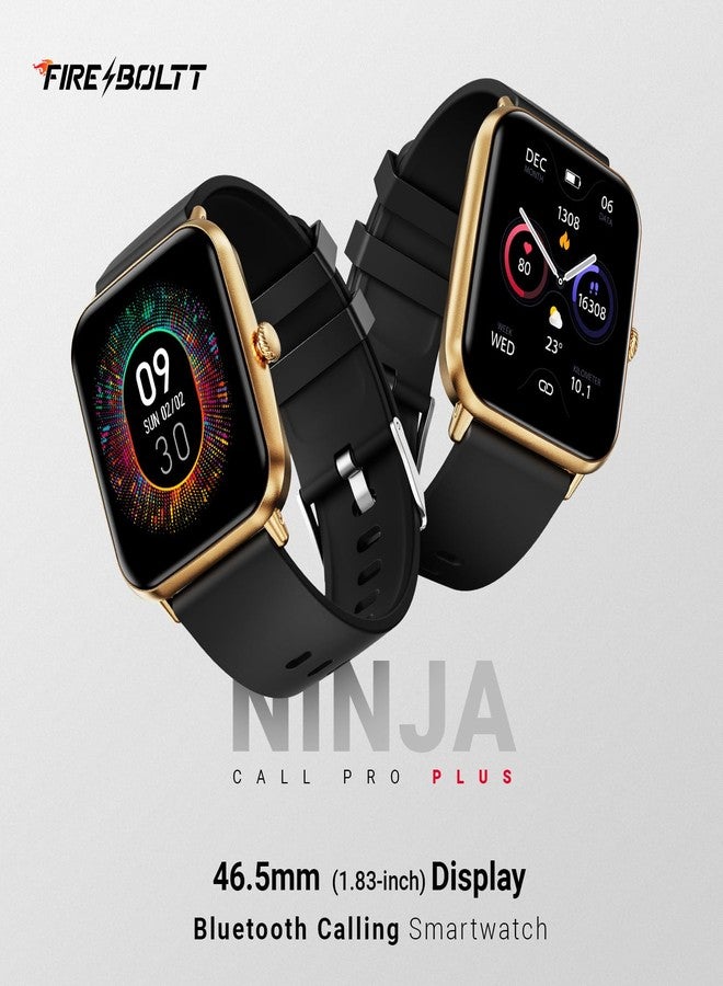 Fire-Boltt ساعة Fire-Boltt Ninja Call Pro Plus الذكية للمكالمات عبر البلوتوث، شاشة عالية الدقة 1.83 بوصة، مساعد صوتي بتقنية الذكاء الاصطناعي، أكثر من 120 وضعًا رياضيًا، مقاومة للماء بمعيار IP67، ساعة ذكية لمراقبة تشبع الأكسجين في الدم ومعدل ضربات القلب للرجال والنساء - ذهبي وأسود - Image 2