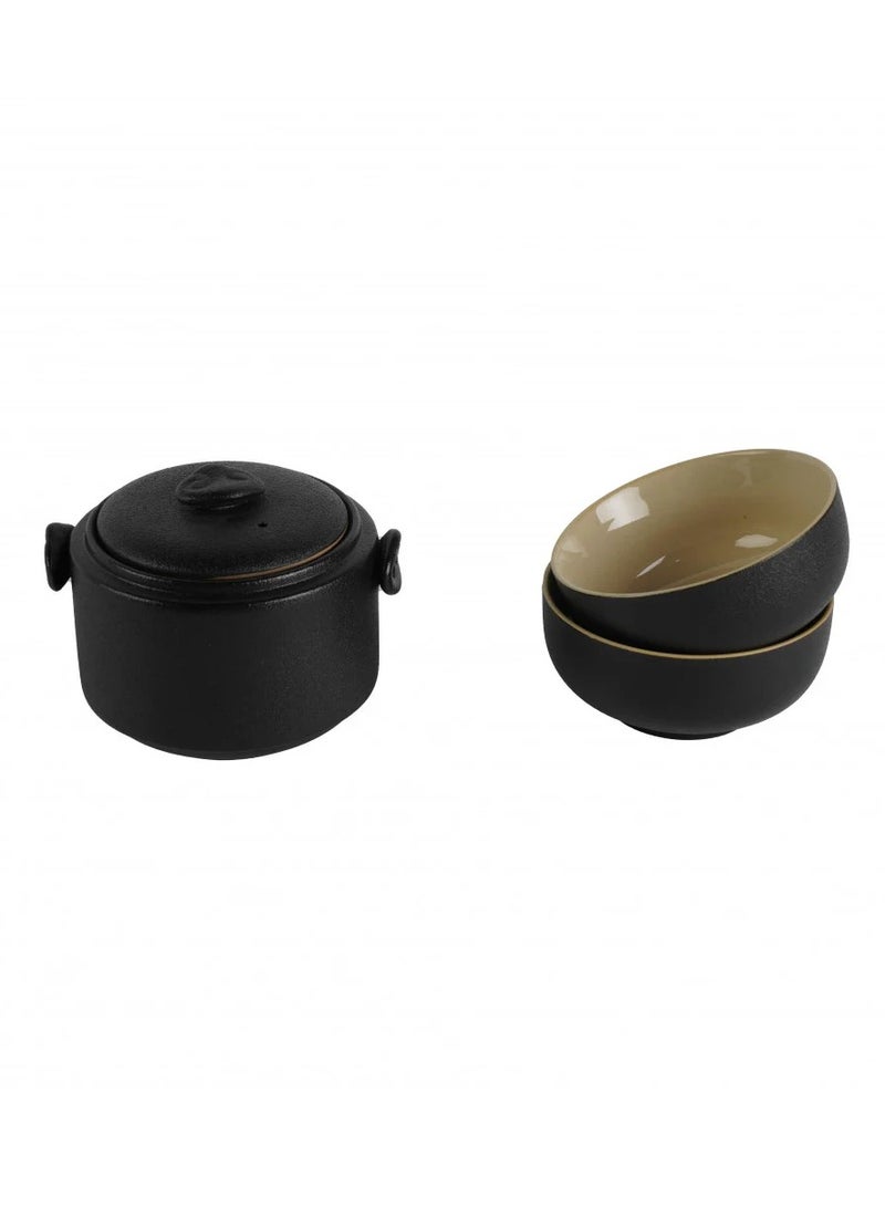 Squalo Travel Tea Set, Porcelain Teapot and Teacups for 2 with Travel Bag (Black) - Image 2
