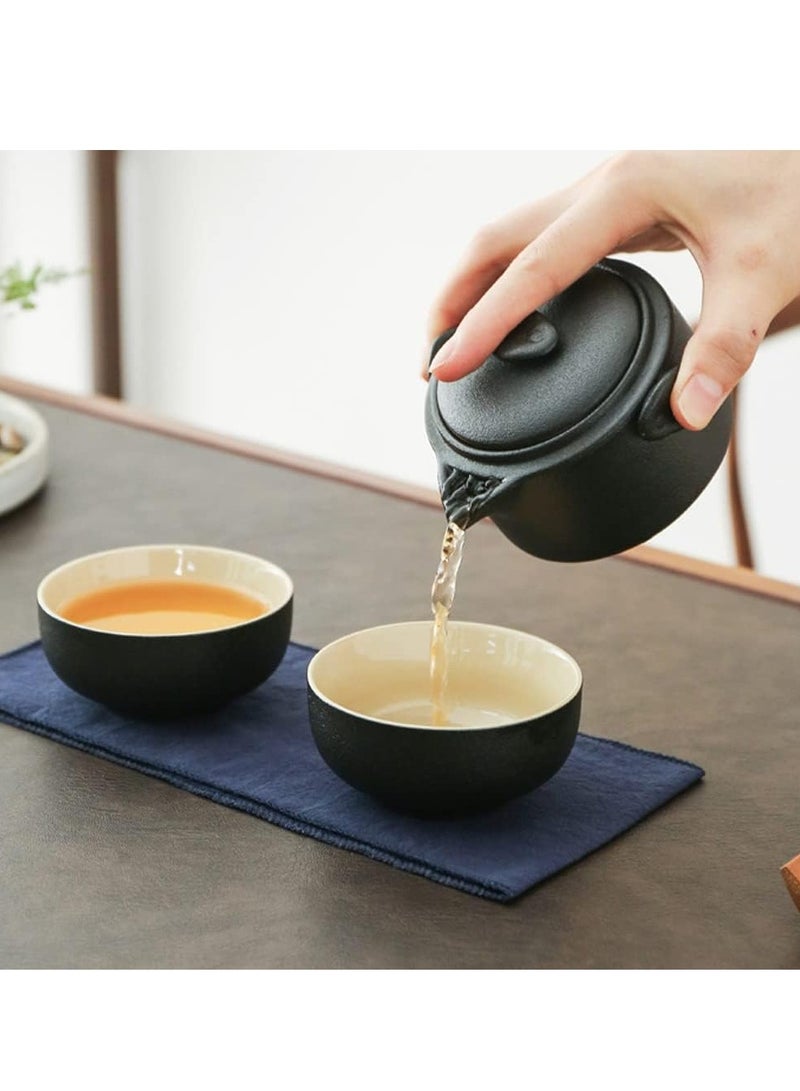 Squalo Travel Tea Set, Porcelain Teapot and Teacups for 2 with Travel Bag (Black) - Image 5