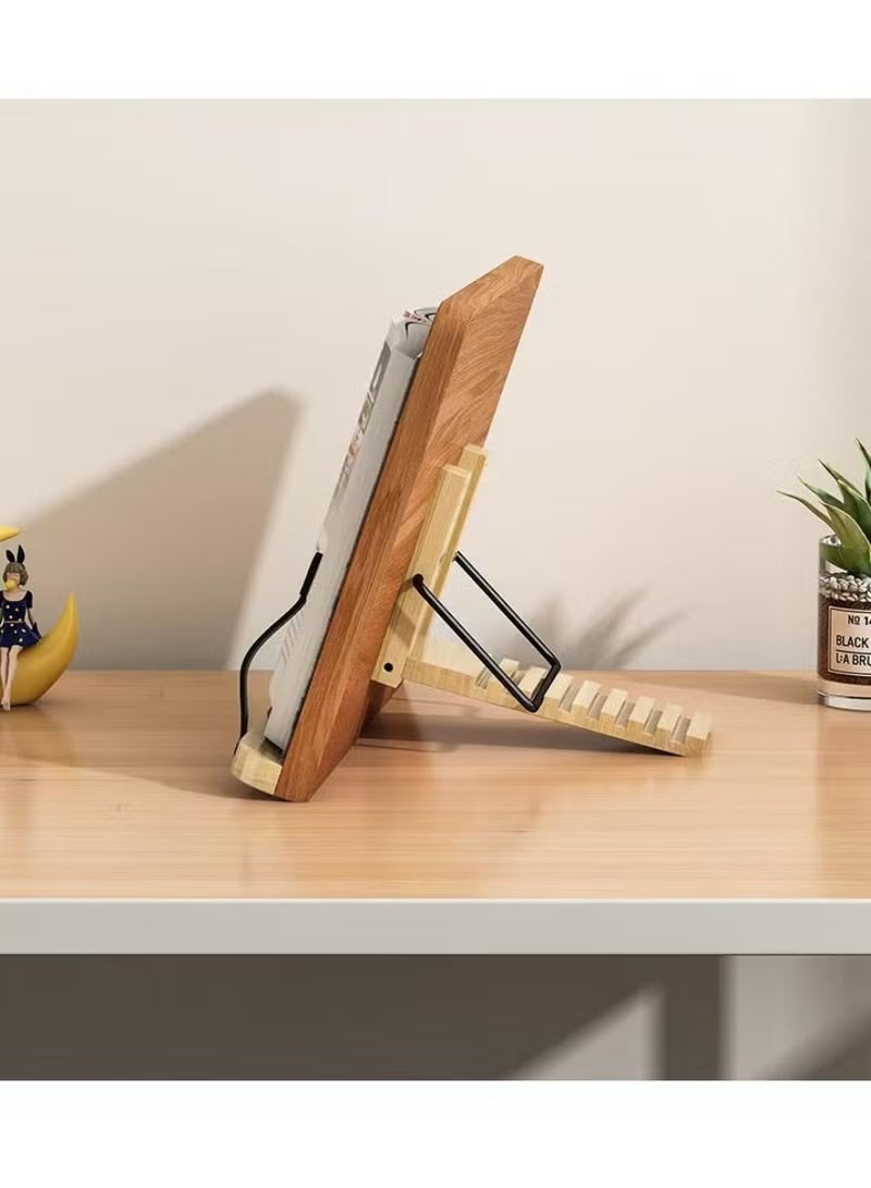 Adjustable Wooden Book Stand, Hands-Free Reading Rest with Page Clips, Multi-Purpose Cookbook Holder, Recipe Book Stand, Desktop Textbook & Sheet Music Stand, Foldable Bookstand for Kitchen, Office & Home, Tablet & Book Holder for Reading, Large Reading Rack for Cookbooks, Magazines, Tablets & Textbooks - Image 5