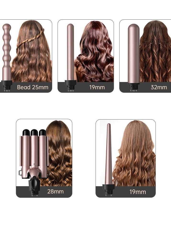 Joshberg - 5 in 1 Hair Curler,Hair Curling Iron,with 5 Interchangeable Curling Wand Ceramic Barrel, and 4 Temperature Adjustments, Ceramic Curling Wand,(19-32mm)Rose Gold - Image 1