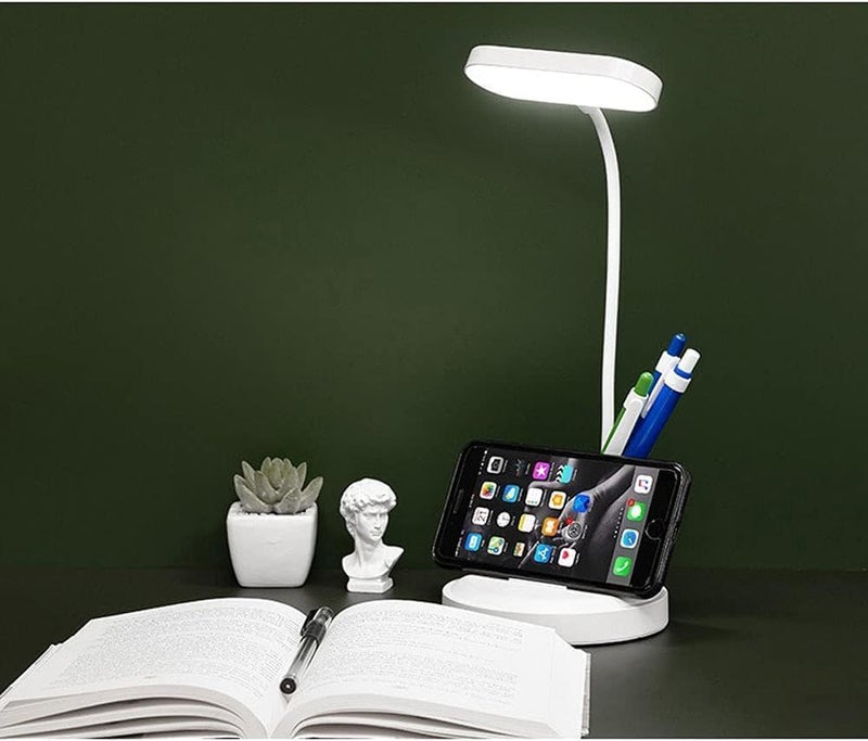 Lavnik Desk Lamp with Pen Phone Holder FunctionRectangle Desk Light with Flexible GooseneckDimmableSmall LampStudy Smart Bedside Night Light for Home Office Student Children Kids College Dorm - Image 5