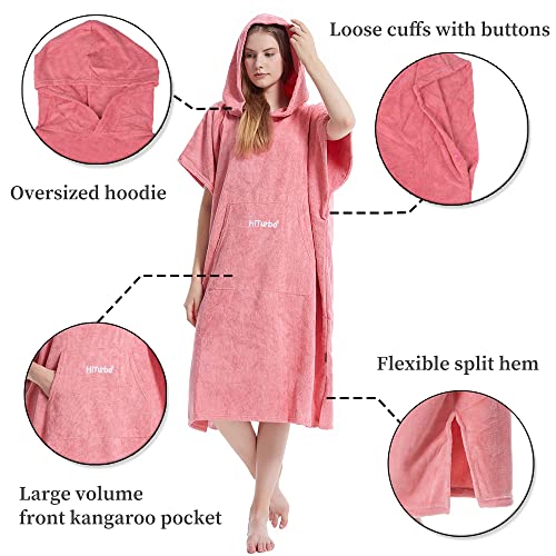 Hiturbo Changing Towel Robe, Absorbent Hooded Surf Poncho Quick-Dry Blanket Towels with Front Pocket for Swiming Surfing Aquatics One Size Unisex (Pink) - Image 3