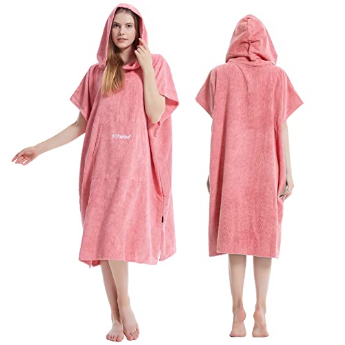 Hiturbo Changing Towel Robe, Absorbent Hooded Surf Poncho Quick-Dry Blanket Towels with Front Pocket for Swiming Surfing Aquatics One Size Unisex (Pink) - Image 1