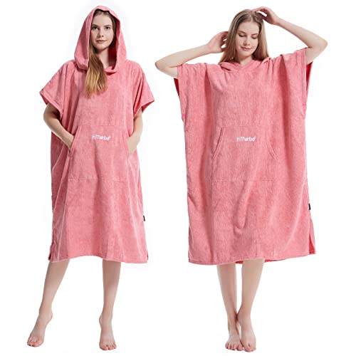 Hiturbo Changing Towel Robe, Absorbent Hooded Surf Poncho Quick-Dry Blanket Towels with Front Pocket for Swiming Surfing Aquatics One Size Unisex (Pink) - Image 4