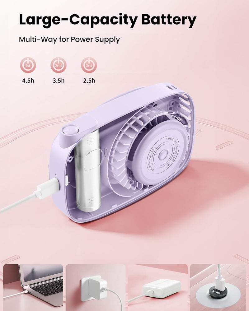 Gaiatop Mini Neck Fan, Rechargeable Handheld Desk Use, LED Power Display 3 Speed 360Â°Rotate Mirror for Lash Makeup, Cute Camera Design Small Portable USB Fans Personal Cooling Travel Essentials - Image 5