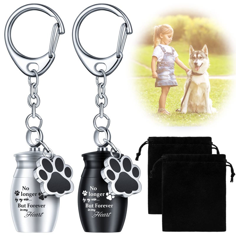 Tudomro 2 Pcs Pet Dog Urns Keychain for Ashes with 2 Storage Bags Small Cat Cremation Keepsake Jewelry Paw Print Memorial Urn(Fresh Style) - Image 1