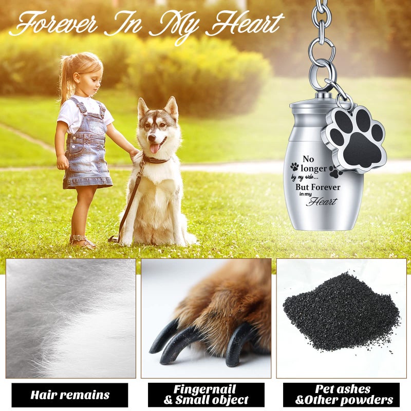 Tudomro 2 Pcs Pet Dog Urns Keychain for Ashes with 2 Storage Bags Small Cat Cremation Keepsake Jewelry Paw Print Memorial Urn(Fresh Style) - Image 4