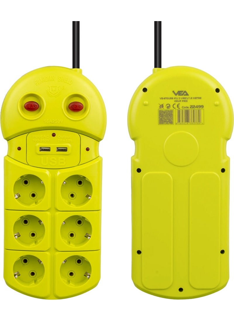 BYR Vea VE-970USB 6 Way 2 USB 1.5 Meter Group Socket [ tek]  - Image 1