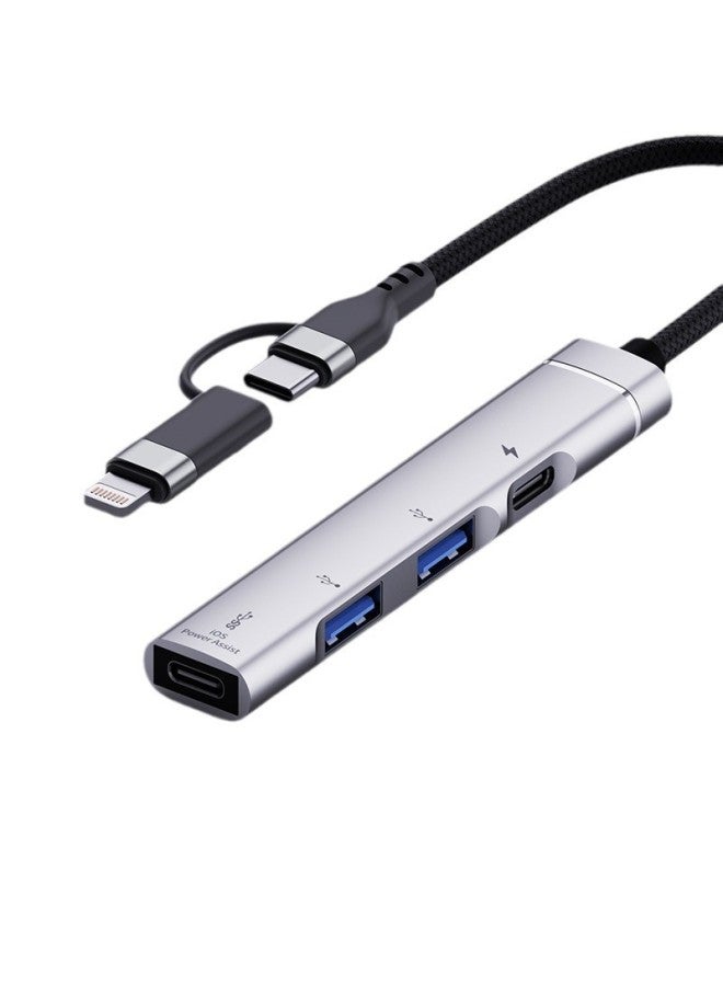 Suitable For Apple Typec To USB Extender HUB Hub 4 In 1 Splitter Conversion Line PD Charging Extension-Number Of Interfaces:2-in-1 To Dual C + Dual Usb Silver  - Image 1