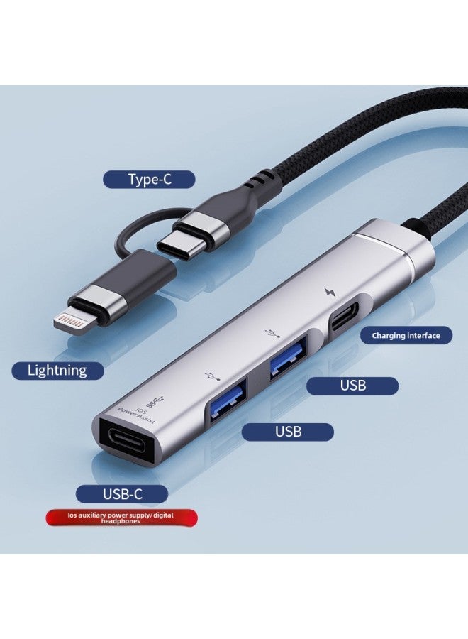 Suitable For Apple Typec To USB Extender HUB Hub 4 In 1 Splitter Conversion Line PD Charging Extension-Number Of Interfaces:2-in-1 To Dual C + Dual Usb Silver  - Image 3