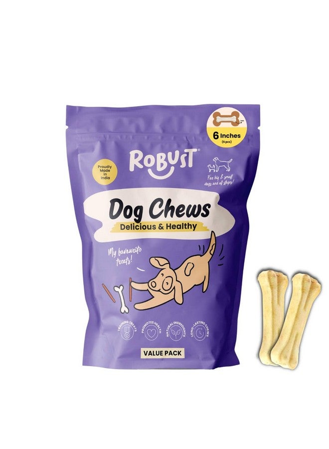ROBUST Long Lasting All-Natural Dog Chew Bones - 6 Inches (6 Units) | Premium Compressed Rawhide Chews For Small, Medium & Large Dogs | Healthy & Digestible Rawhide Bones To Improve Oral Health - Image 1