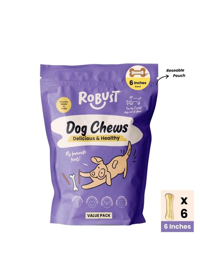 ROBUST Long Lasting All-Natural Dog Chew Bones - 6 Inches (6 Units) | Premium Compressed Rawhide Chews For Small, Medium & Large Dogs | Healthy & Digestible Rawhide Bones To Improve Oral Health - Image 2