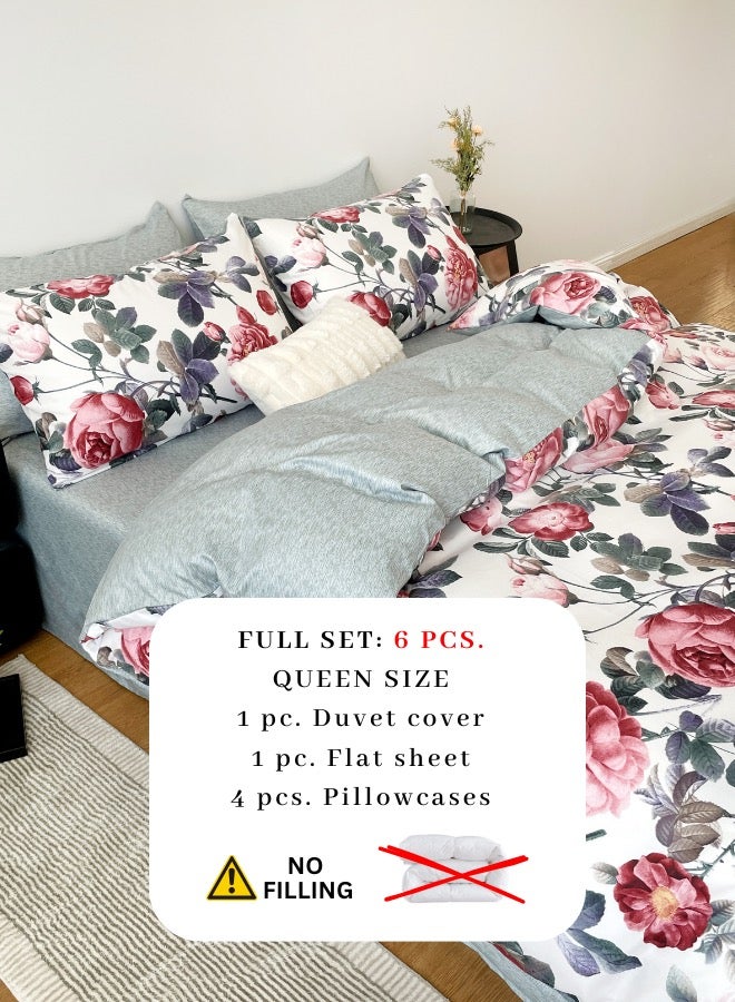 لونا هوم حجم كوين، طقم مفروشات بتصميم وردي مكون من 6 قطع مع نمط زهري وردي ورمادي. - Image 2