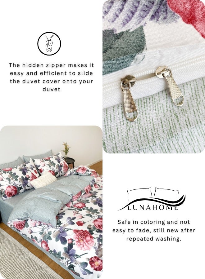 لونا هوم حجم كوين، طقم مفروشات بتصميم وردي مكون من 6 قطع مع نمط زهري وردي ورمادي. - Image 4