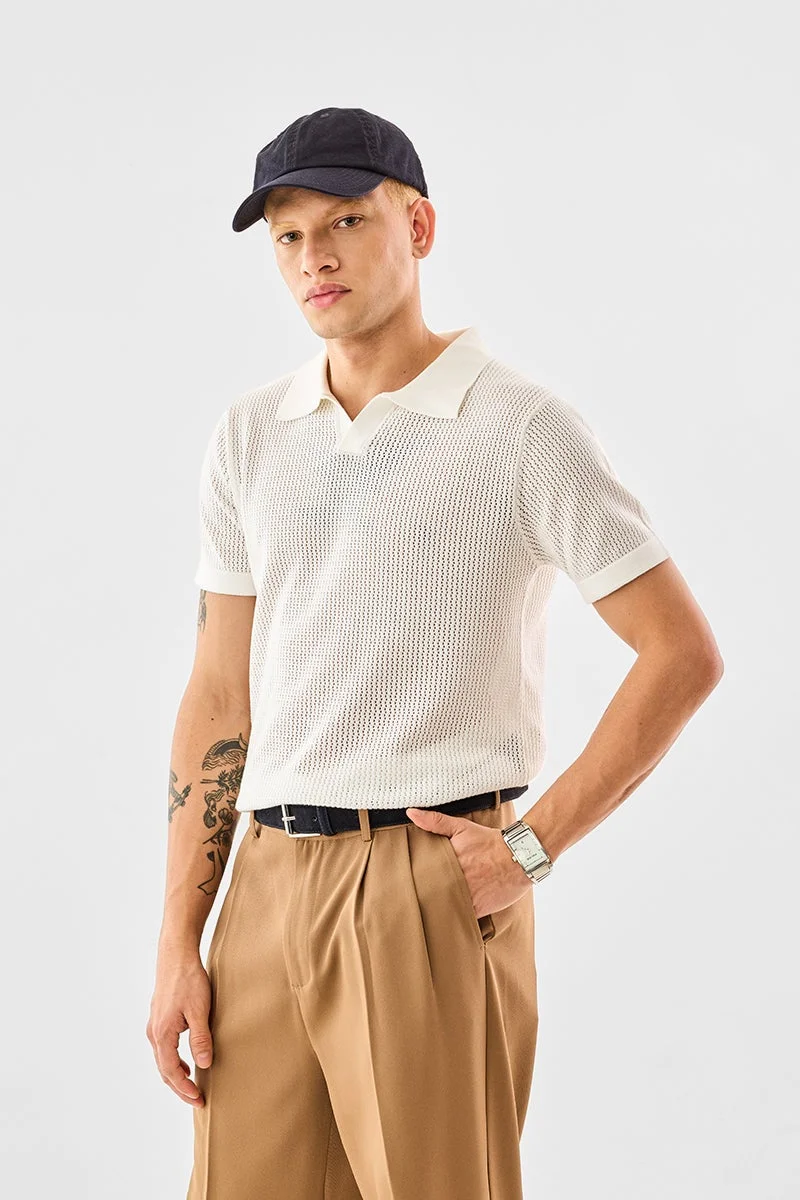 SNITCH Regular Fit 100% Cotton Textured Polo T-Shirt