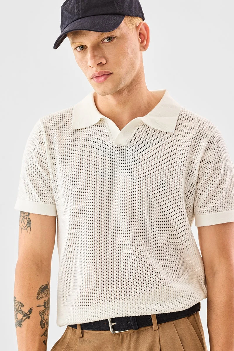 SNITCH Regular Fit 100% Cotton Textured Polo T-Shirt