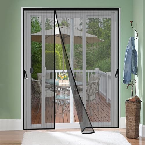 Iduontis Reversible Left Right Side Opening Magnetic Screen Door for 72 x 96 in French Door, Screen Itself Size: 74" x 97", Glass Sliding Door Heavy Duty Screen Door Mesh Curtain for Front Patio Or Large Door - Image 1