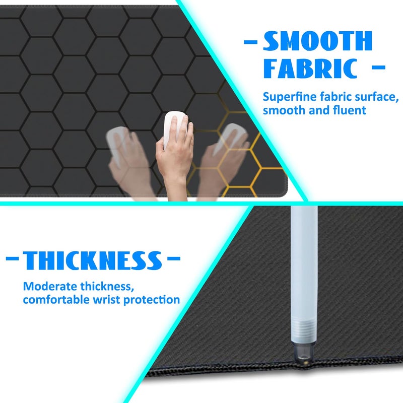 KOAIWPAE Desk Mat, Black Gold Honeycomb Technology Extended Gaming Mouse Pad Large, 35.4"x15.7" Big Mouse Pad with Non-Slip Base and Stitched Edge, Long Computer Keyboard Mouse Mat for Home Office Work - Image 5