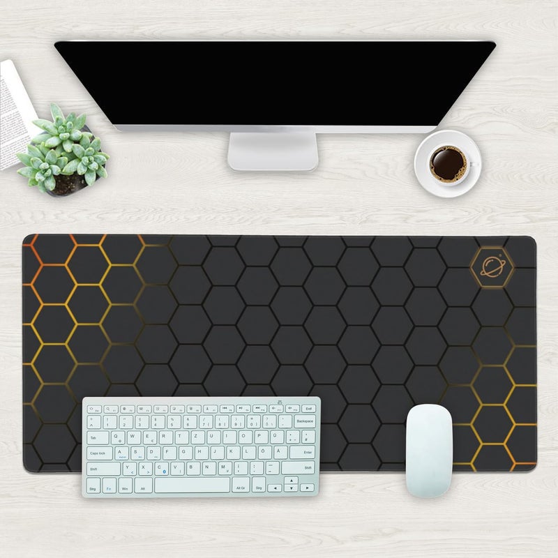 KOAIWPAE Desk Mat, Black Gold Honeycomb Technology Extended Gaming Mouse Pad Large, 35.4"x15.7" Big Mouse Pad with Non-Slip Base and Stitched Edge, Long Computer Keyboard Mouse Mat for Home Office Work - Image 2