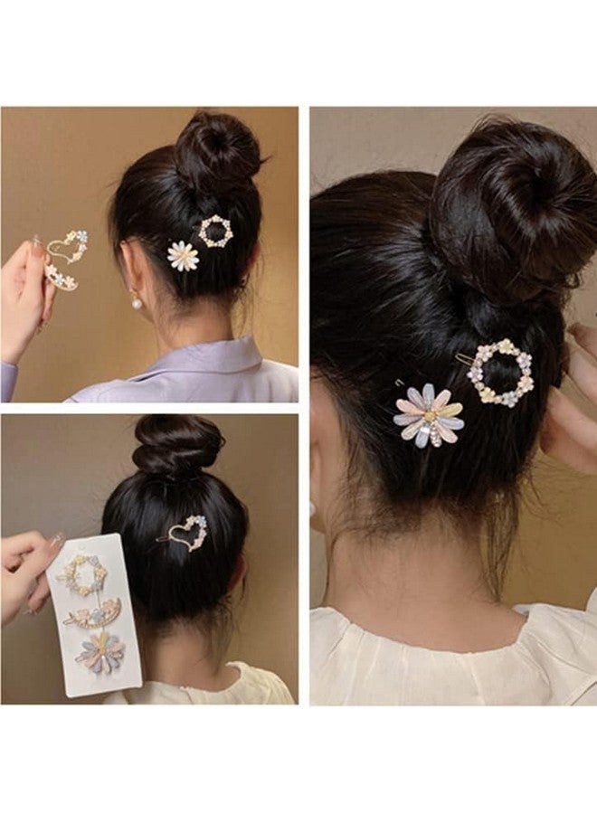 Xiyantiji Rhinestone Hair Clips Girls Hair Accessories Heart Flower Hair Clips Cute Hair Styling Accessories for Women Teen Girls Moon Hair Barrettes Metal Hair Pins Non slip 4Pcs - Image 4