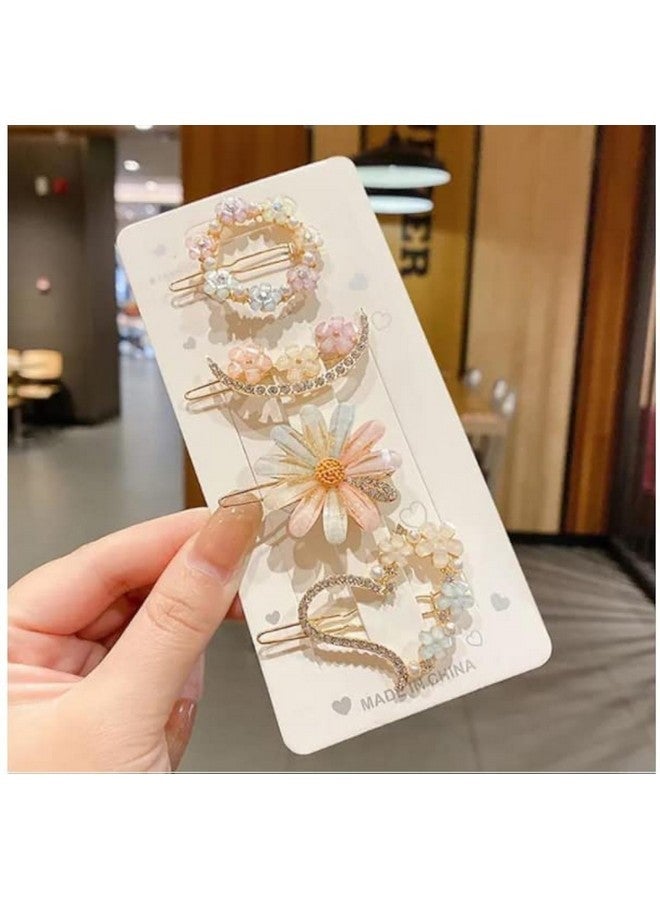 Xiyantiji Rhinestone Hair Clips Girls Hair Accessories Heart Flower Hair Clips Cute Hair Styling Accessories for Women Teen Girls Moon Hair Barrettes Metal Hair Pins Non slip 4Pcs - Image 1