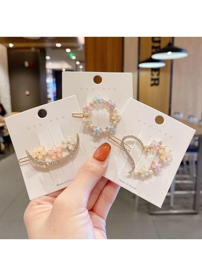 Xiyantiji Rhinestone Hair Clips Girls Hair Accessories Heart Flower Hair Clips Cute Hair Styling Accessories for Women Teen Girls Moon Hair Barrettes Metal Hair Pins Non slip 4Pcs - Image 2