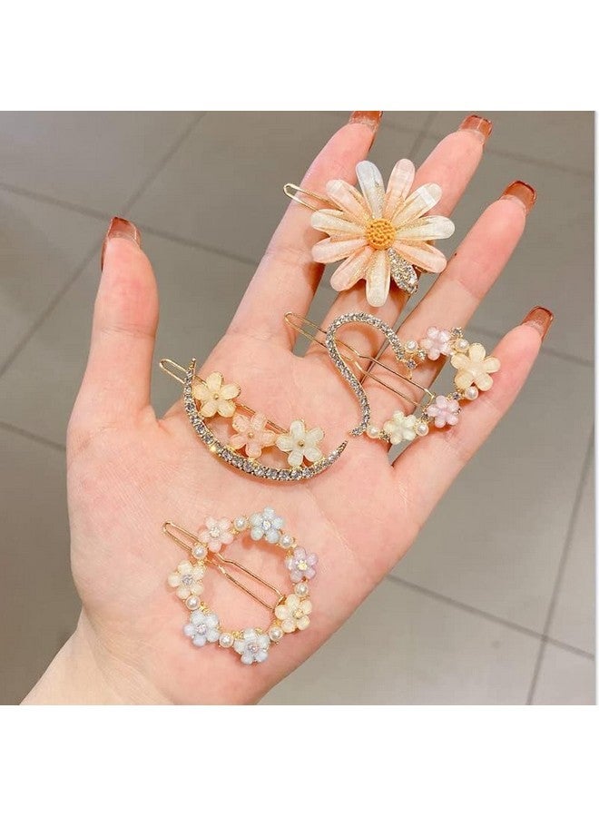 Xiyantiji Rhinestone Hair Clips Girls Hair Accessories Heart Flower Hair Clips Cute Hair Styling Accessories for Women Teen Girls Moon Hair Barrettes Metal Hair Pins Non slip 4Pcs - Image 3