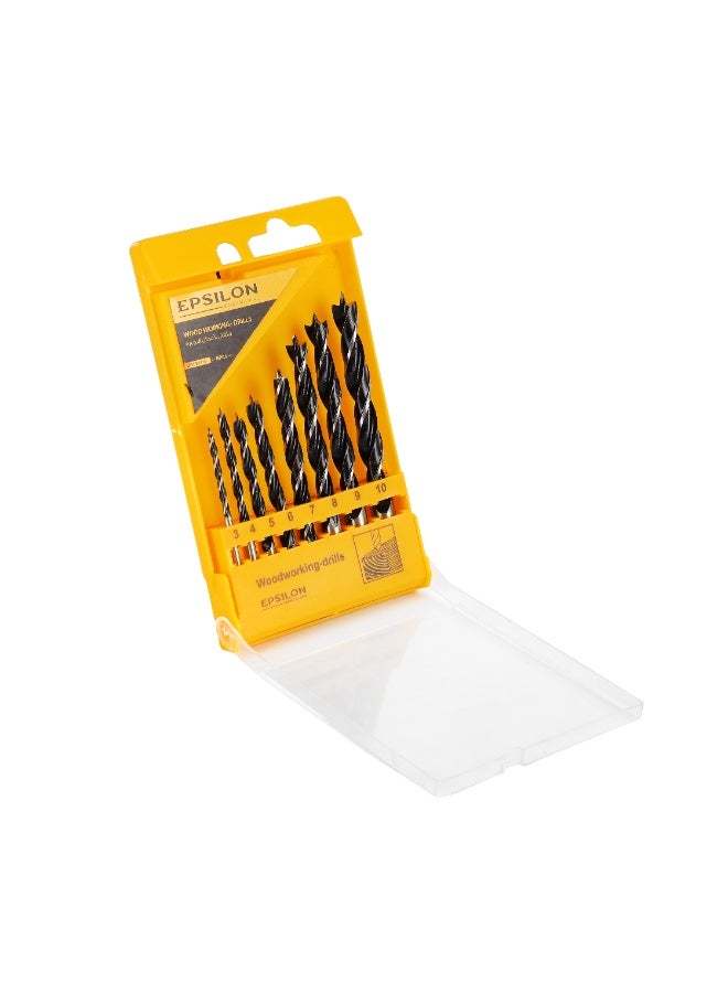 Epsilon Woodworking Drill Bit Set – Pack of 8 (Sizes 3-10mm) | Durable High-Speed Steel Bits for Soft and Hard Wood, Particleboard, and Soft Metals | Compact and Portable - Image 1