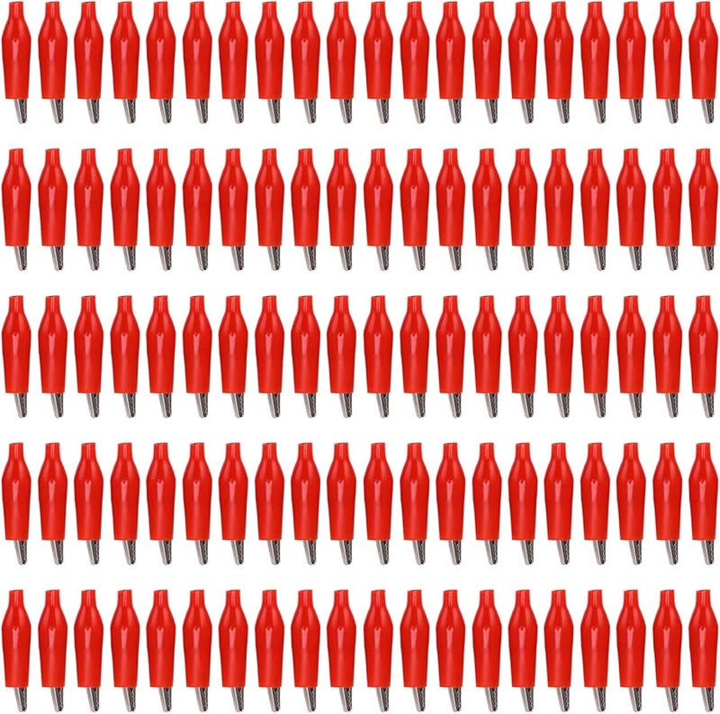 مشابك اختبار كهربائية حمراء 100 قطعة، مشابك شاحن كبيرة الفتحة للطاقة المنزلية واللحام التلقائي. - Image 1
