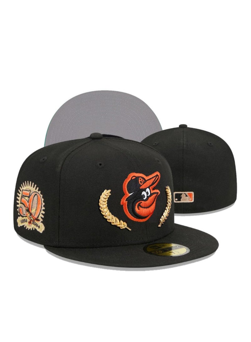 NEW ERA MLB Baltimore Orioles Baseball Cap, 50th Anniversary Commemorative Flat - Brimmed Cap - 59.6cm 