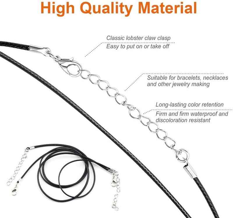 DIY Crafts 4 Pcs, Black With Pendant, Tibetan Pendent + Black Waxed Necklace Cord with Lobster Clasp Bulk for Bracelet Making Necklaces Jewelry (4 Pcs, Black With Pendant) - Image 4