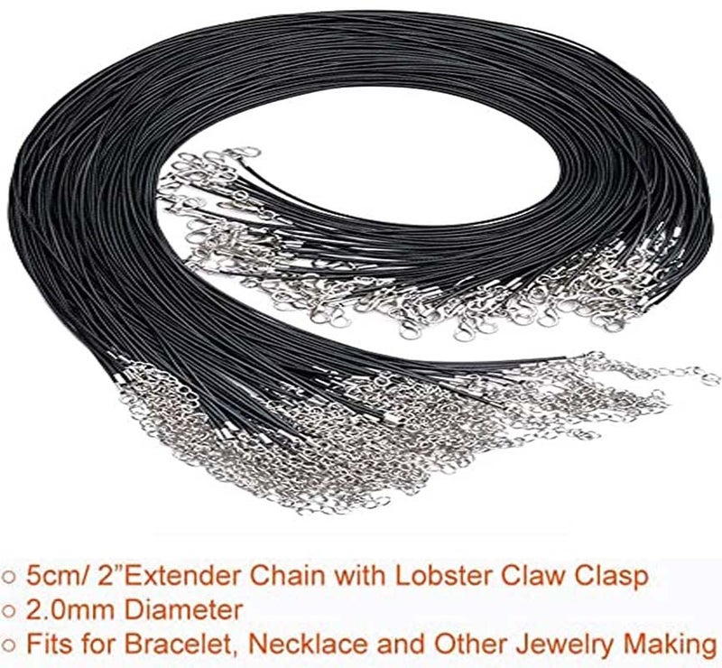 DIY Crafts 4 Pcs, Black With Pendant, Tibetan Pendent + Black Waxed Necklace Cord with Lobster Clasp Bulk for Bracelet Making Necklaces Jewelry (4 Pcs, Black With Pendant) - Image 2