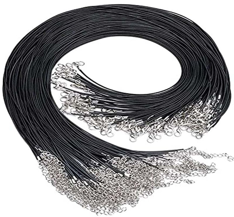 DIY Crafts 4 Pcs, Black With Pendant, Tibetan Pendent + Black Waxed Necklace Cord with Lobster Clasp Bulk for Bracelet Making Necklaces Jewelry (4 Pcs, Black With Pendant) - Image 5