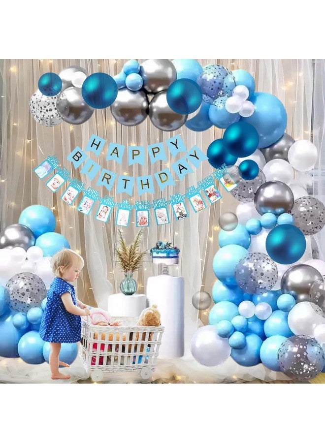 هونج كونج بالونز مجموعة زينة عيد الميلاد الأول باللون الأزرق من HK Balloons، مكونة من 64 قطعة مع ستارة شبكية بيضاء، لاحتفالات عيد ميلاد ذات طابع أزرق للأولاد، وزينة عيد الميلاد الأول - Image 1