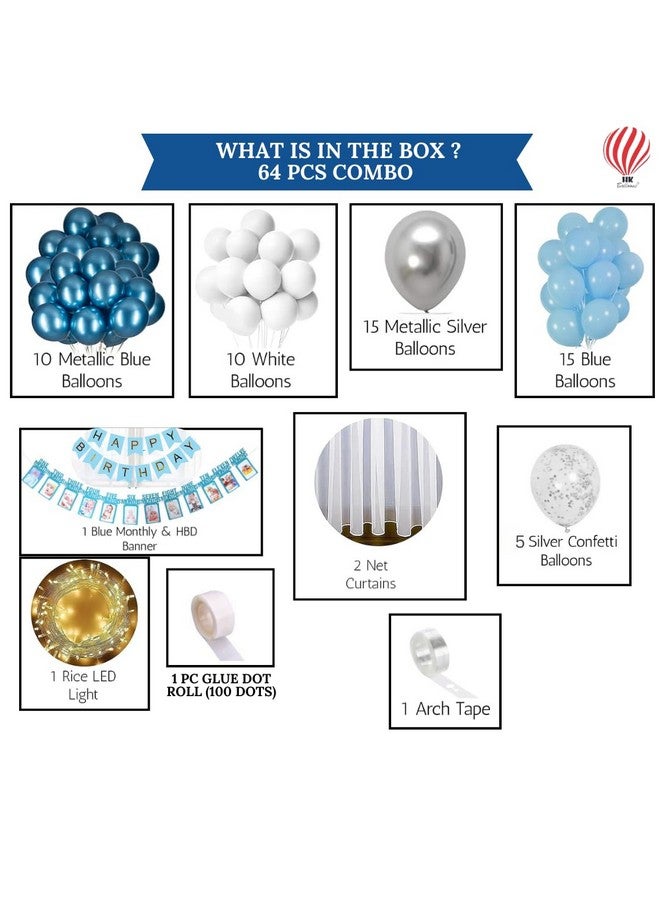 هونج كونج بالونز مجموعة زينة عيد الميلاد الأول باللون الأزرق من HK Balloons، مكونة من 64 قطعة مع ستارة شبكية بيضاء، لاحتفالات عيد ميلاد ذات طابع أزرق للأولاد، وزينة عيد الميلاد الأول - Image 2
