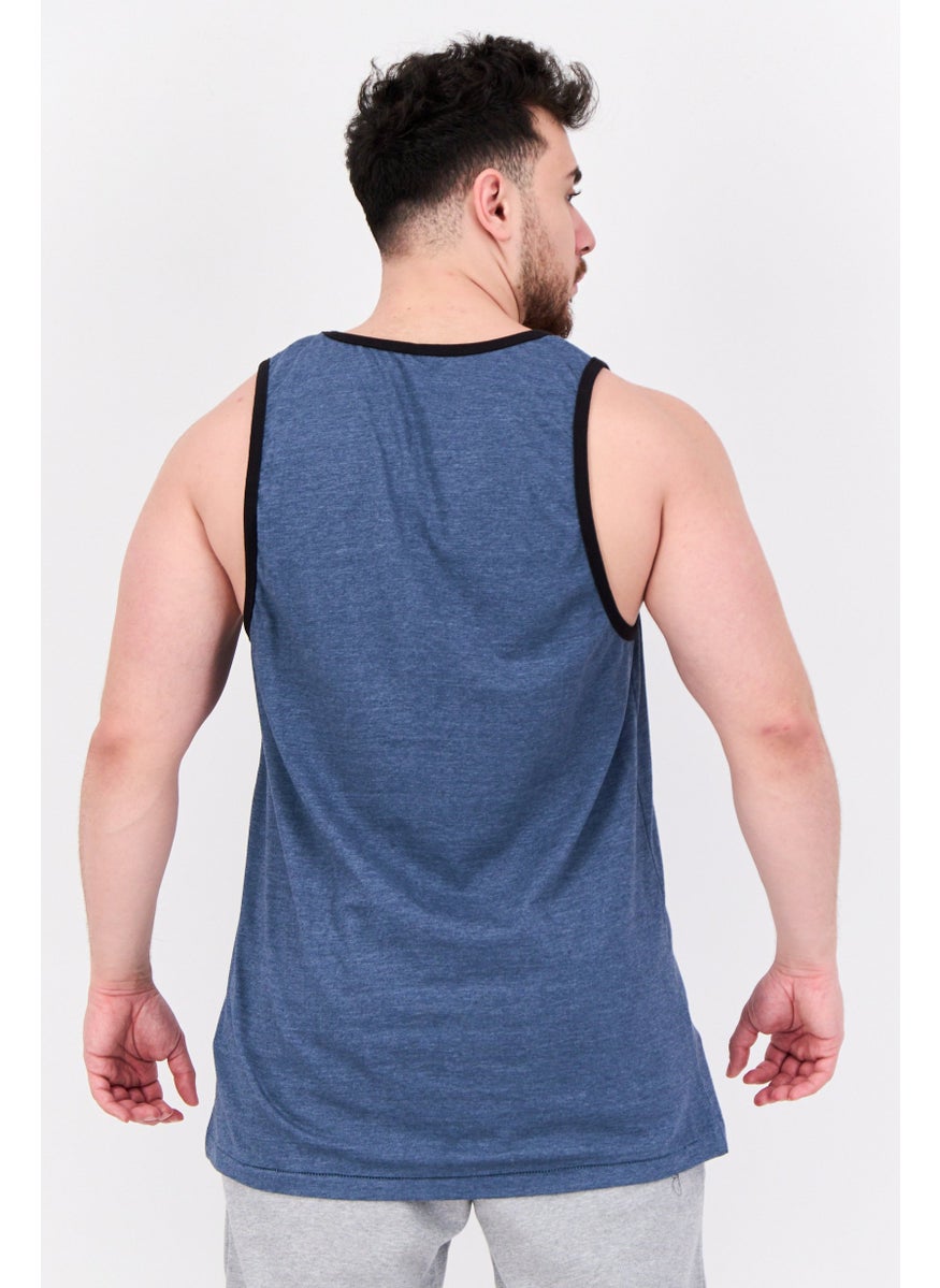 Burnside - Men Scoop Neck Sleeveless Solid Vest, Blue - Image 1