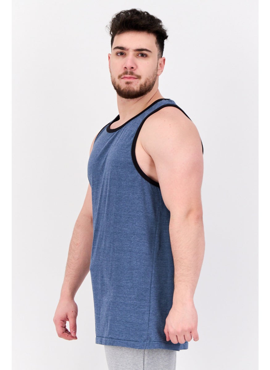 Burnside - Men Scoop Neck Sleeveless Solid Vest, Blue - Image 1