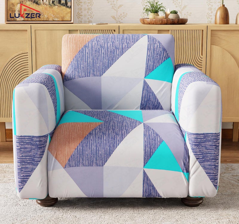 Lukzer 1 Seater Prism Light Blue Universal Sofa Cover | 360° Fully Covered Anti-Slip Washable Couch Cover Protecter | 140 GSM Stretch Fit Polyester + Spandex Slipcover (90-140cm/SC-046-01) - Image 3