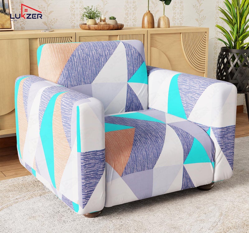 Lukzer 1 Seater Prism Light Blue Universal Sofa Cover | 360° Fully Covered Anti-Slip Washable Couch Cover Protecter | 140 GSM Stretch Fit Polyester + Spandex Slipcover (90-140cm/SC-046-01) - Image 4