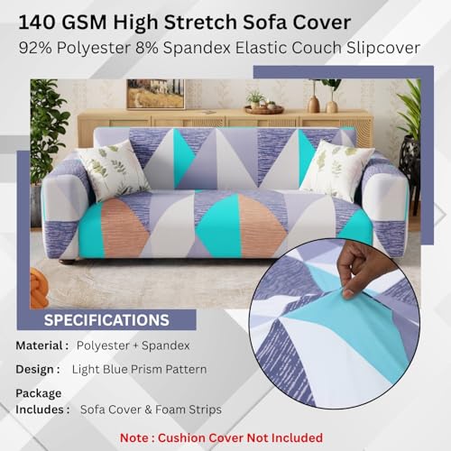 Lukzer 1 Seater Prism Light Blue Universal Sofa Cover | 360° Fully Covered Anti-Slip Washable Couch Cover Protecter | 140 GSM Stretch Fit Polyester + Spandex Slipcover (90-140cm/SC-046-01) - Image 5