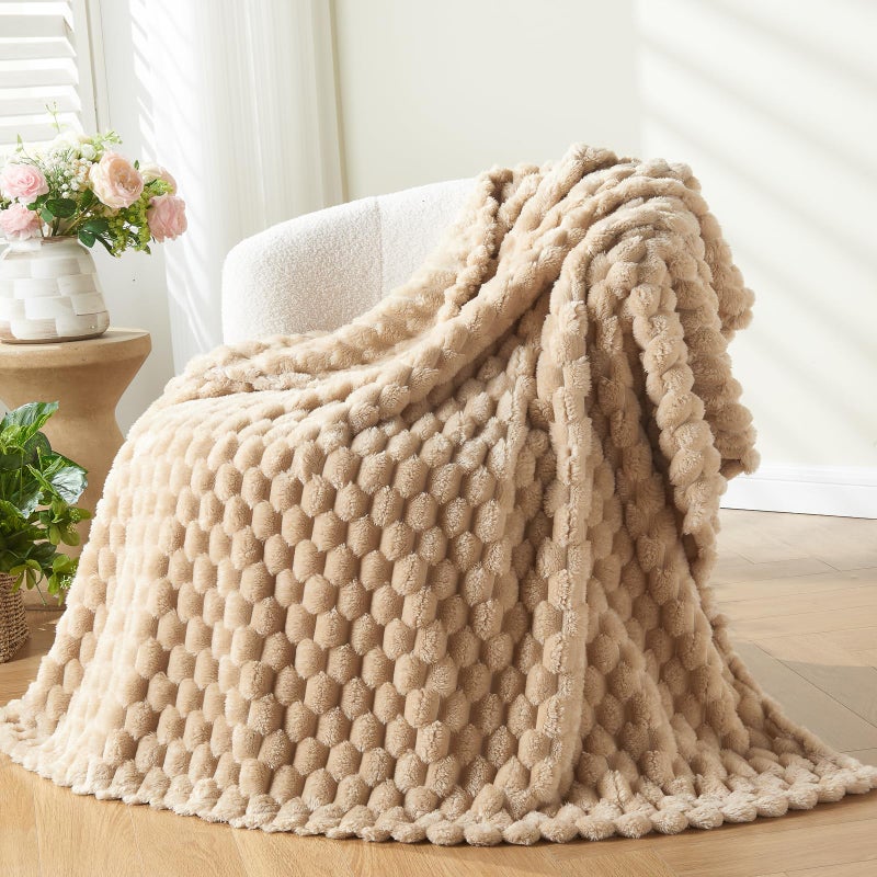 NEWCOSPLAY Super Soft Throw Blanket Brown Premium Silky Flannel Fleece 3D Clouds Stylish Jacquard Lightweight Bed Blanket All Season Use 350GSM Brown Throw50x60 - Image 2