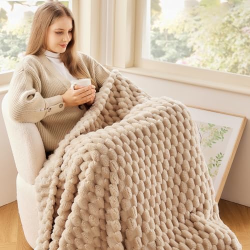 NEWCOSPLAY Super Soft Throw Blanket Brown Premium Silky Flannel Fleece 3D Clouds Stylish Jacquard Lightweight Bed Blanket All Season Use 350GSM Brown Throw50x60 - Image 3
