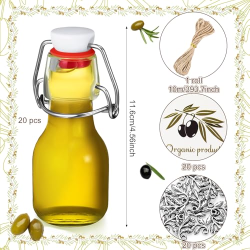 Skybooly 20 Sets Swing Top Glass Bottles with Tags and Twine Rope Airtight Glass Jar for Home Brewing Beverages Oil Homemade Wedding Baby Shower Party Favors Holiday DIY Craft(2oz,Olive) - Image 3