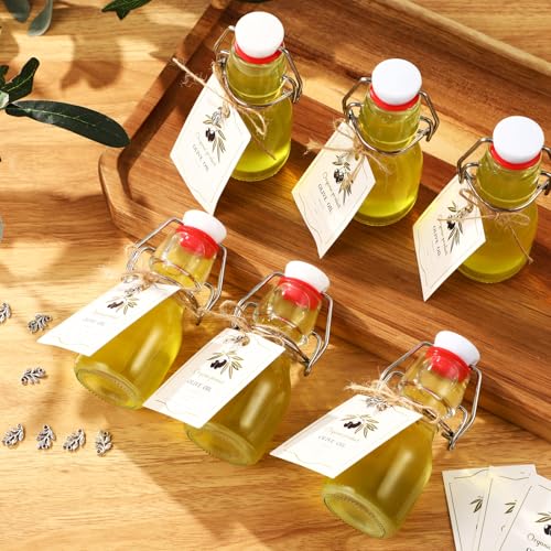 Skybooly 20 Sets Swing Top Glass Bottles with Tags and Twine Rope Airtight Glass Jar for Home Brewing Beverages Oil Homemade Wedding Baby Shower Party Favors Holiday DIY Craft(2oz,Olive) - Image 2