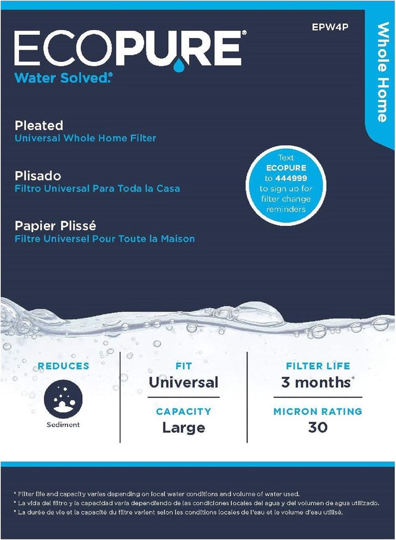 EcoPure EPW4P Pleated Whole Home Replacement Water Filter-Universal Fits Most Major Brand Systems - Image 2