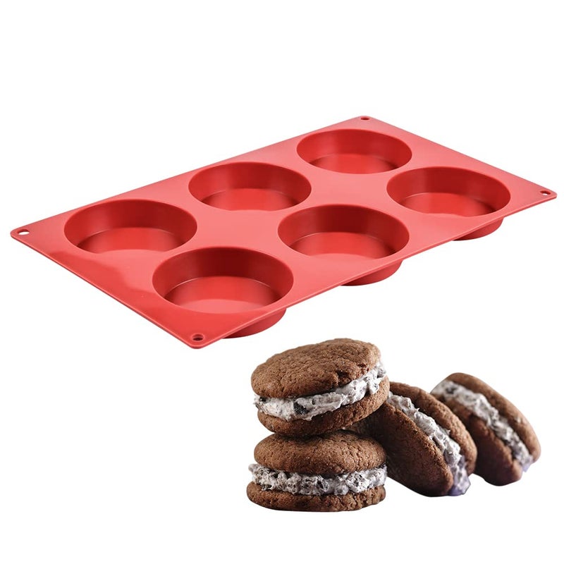 CAKETIME Silicone Egg Molds  Muffin Top Pan Whoopie Pie Pan 3 Round Silicone Baking Mold for Whoopie Pie Corn Bread Egg bites English muffins Tarts 1 Pack